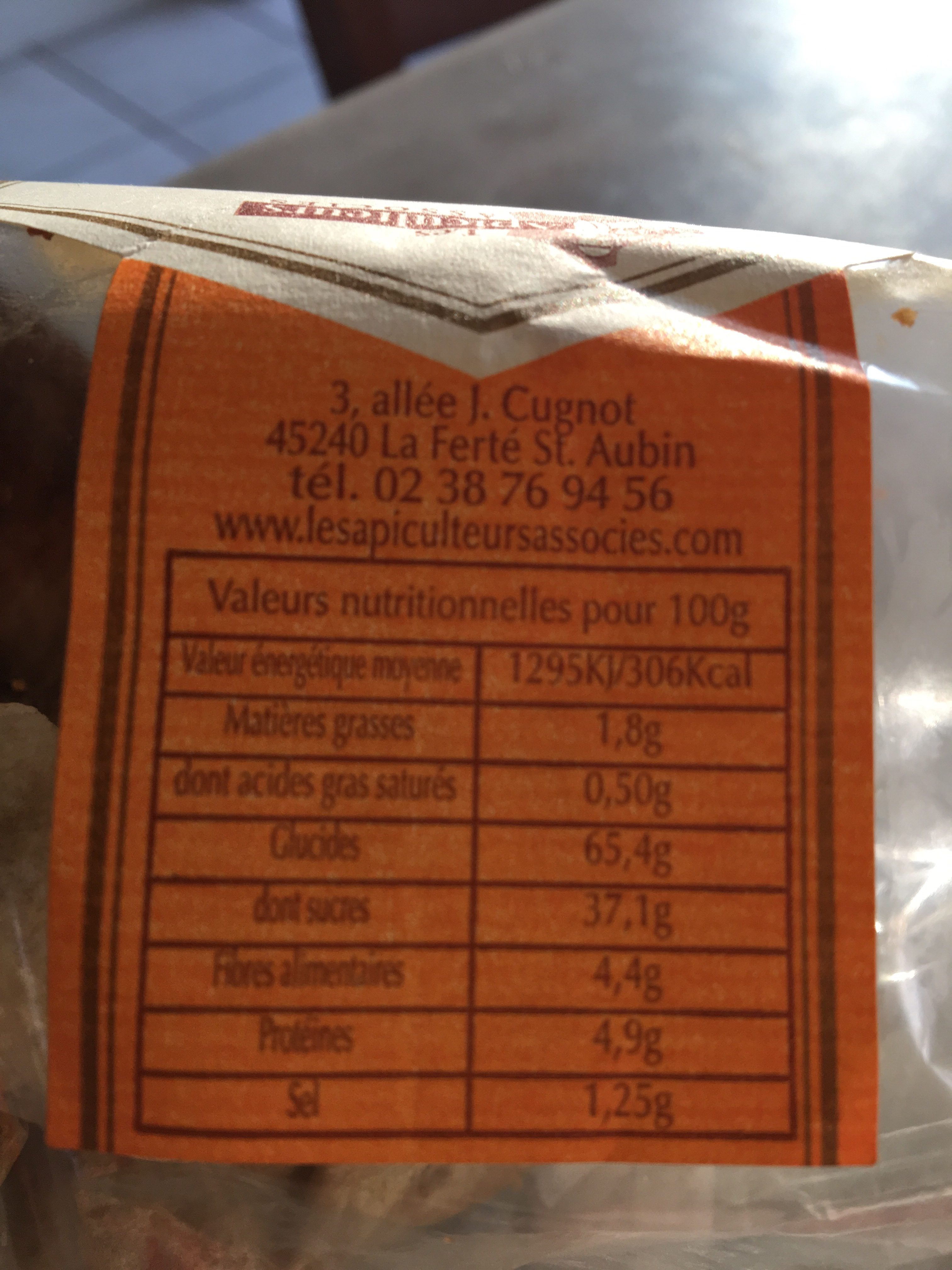 Apiculteurs Associes Pain Epices Orange 330G - Ingredients - fr