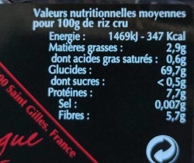 Riz de camarge long noir - Nutrition facts - fr
