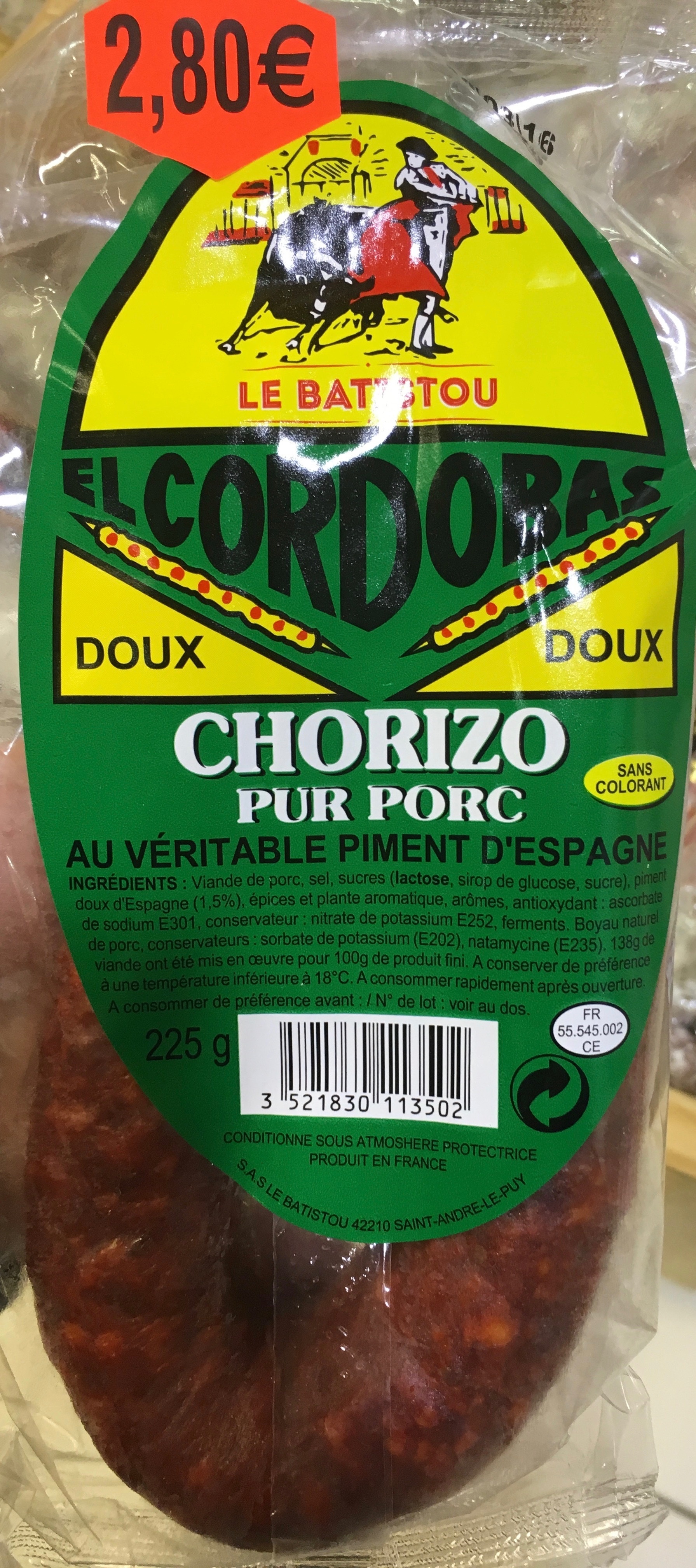 Chorizo pur porc doux au véritable piment d'Espagne - Product - fr