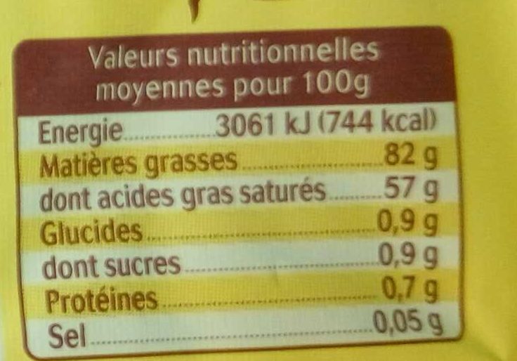 Beurre moulé AOP doux - Nutrition facts - fr