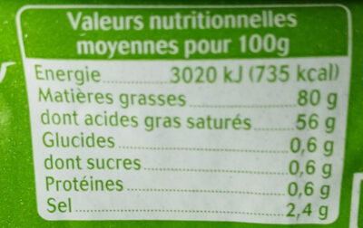Beurre moulé biologique aux cristaux de sel de Mer de Noirmoutier - Nutrition facts - fr