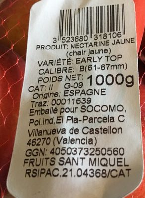 Nectarine Jaune - Ingredients - fr
