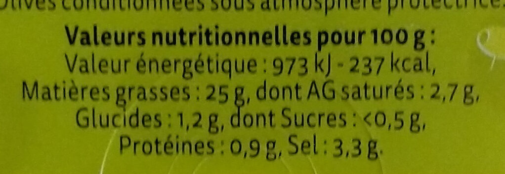 Olives aux Poivrons farcies doux - Nutrition facts - fr