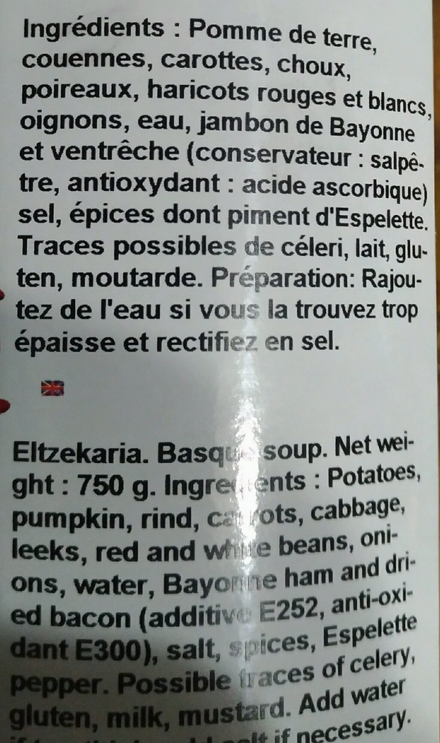 Eltzekaria Garbure basque - Ingredients