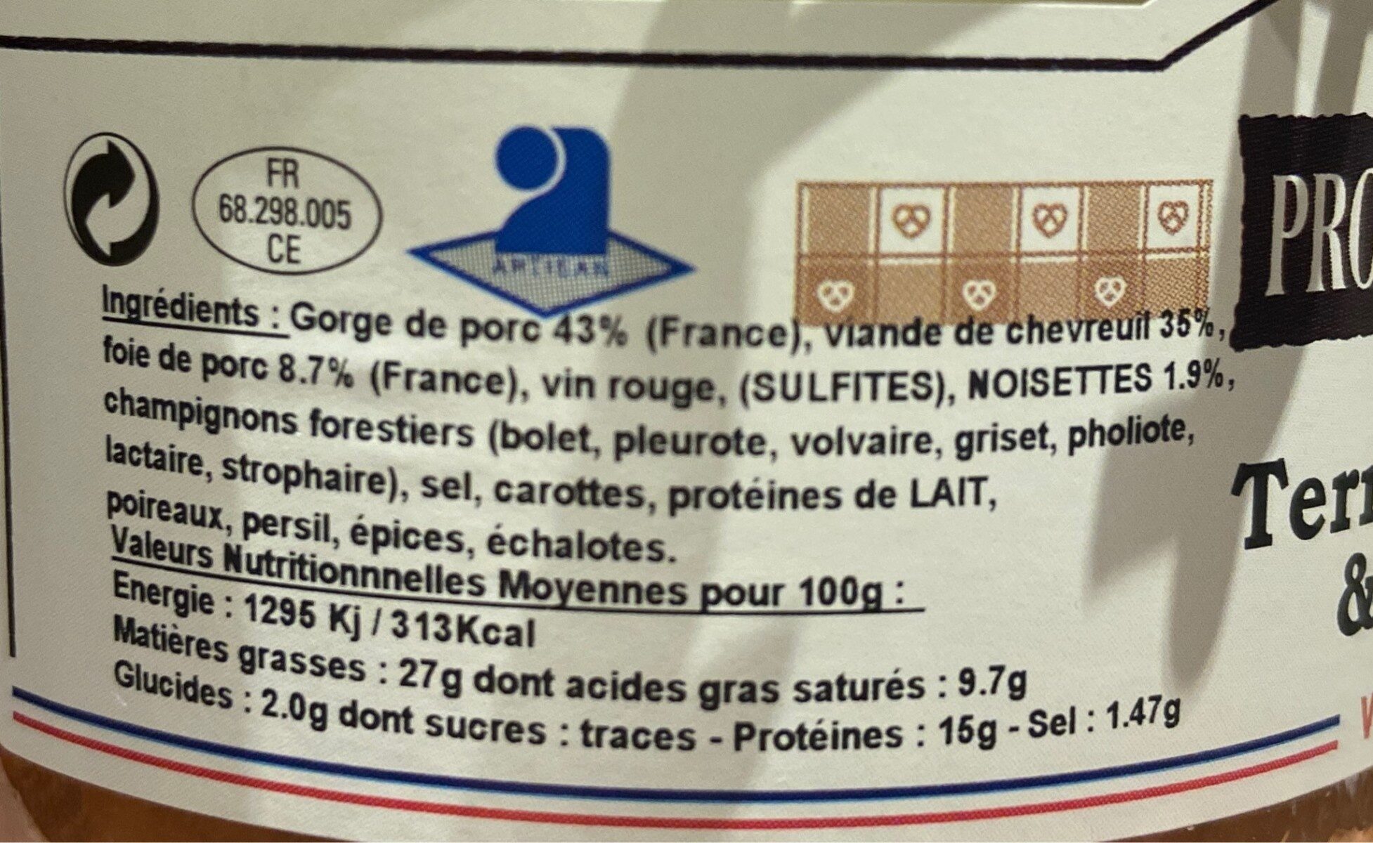 Terrine au chevreuil et aux noisettes - Voedingswaarden - fr