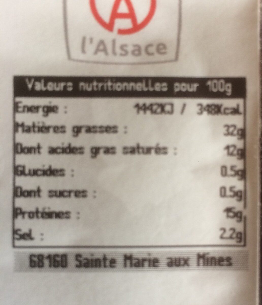 Saucisse à cuire fumée d'Alsace - Nutrition facts - fr