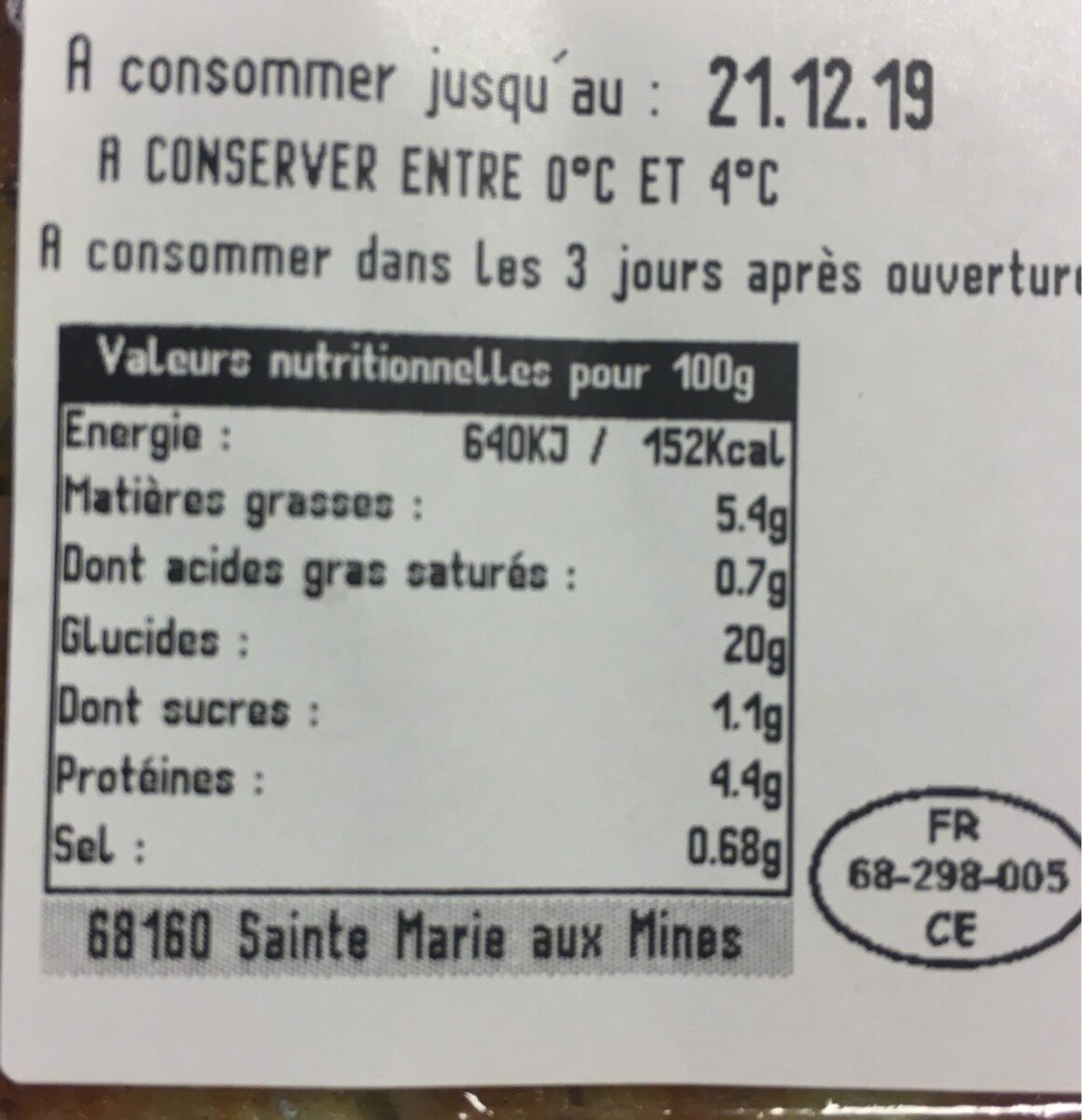 Galette de courgette - Nutrition facts - fr