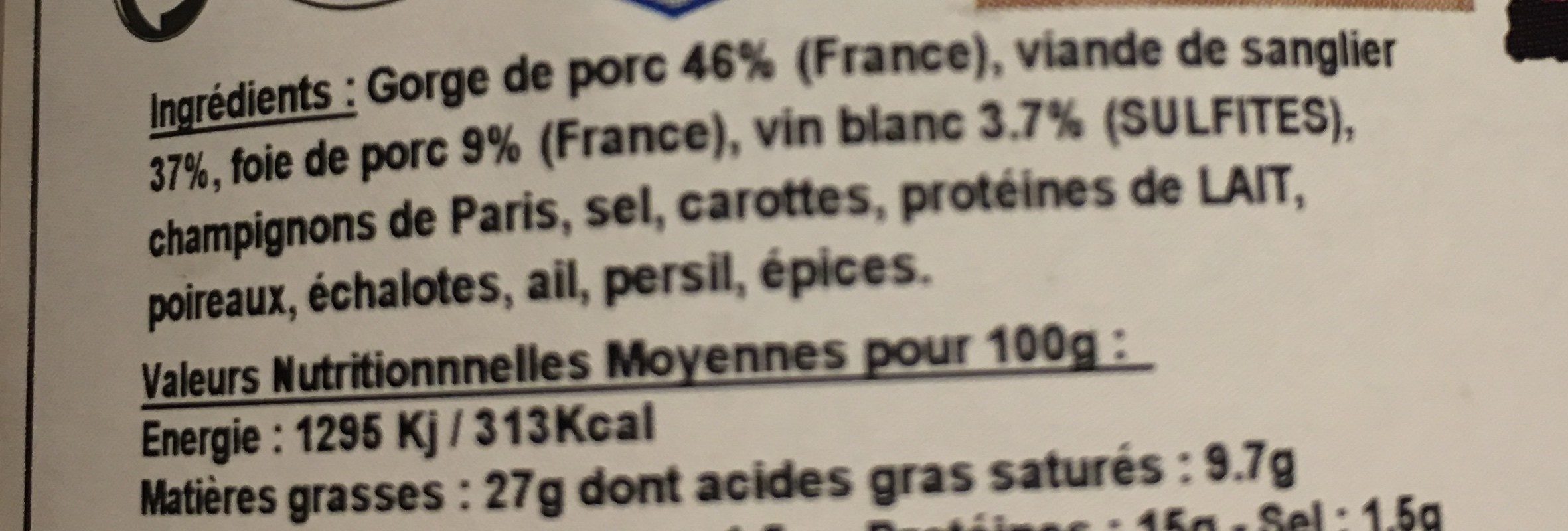 Terrine au sanglier d'Alsace - Ingredients - fr