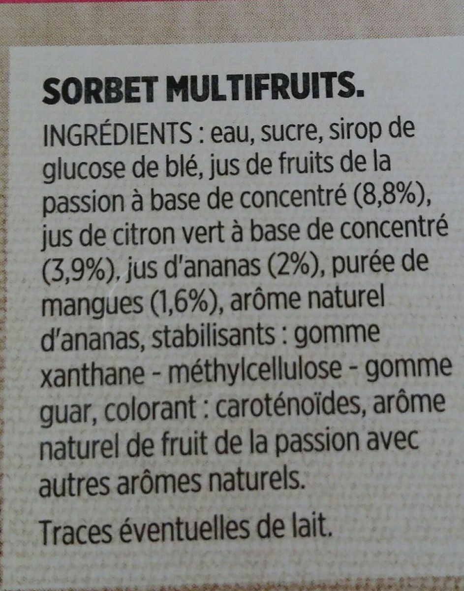 Sorbet multifruits - Ingrédients