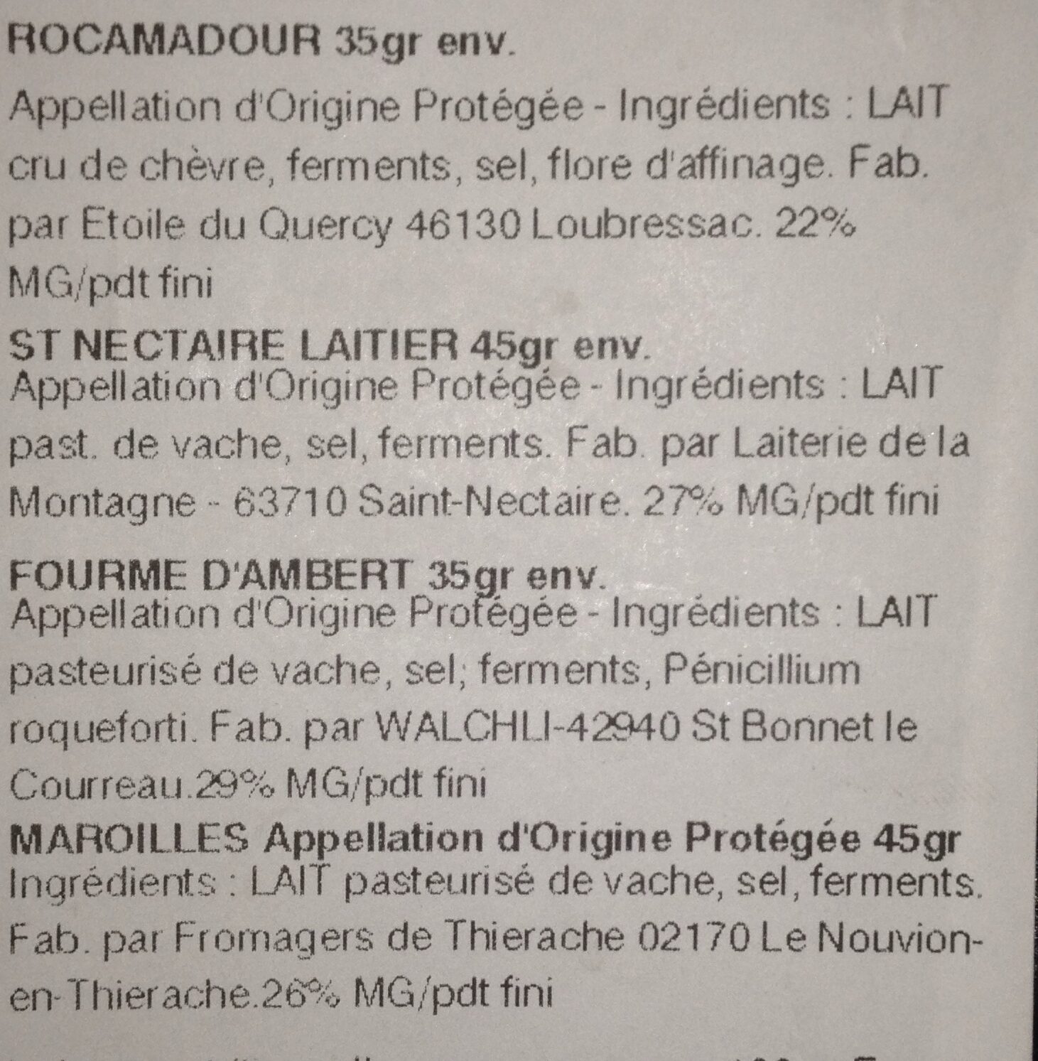 Assiette fromagère médaillés - Ingredients - fr