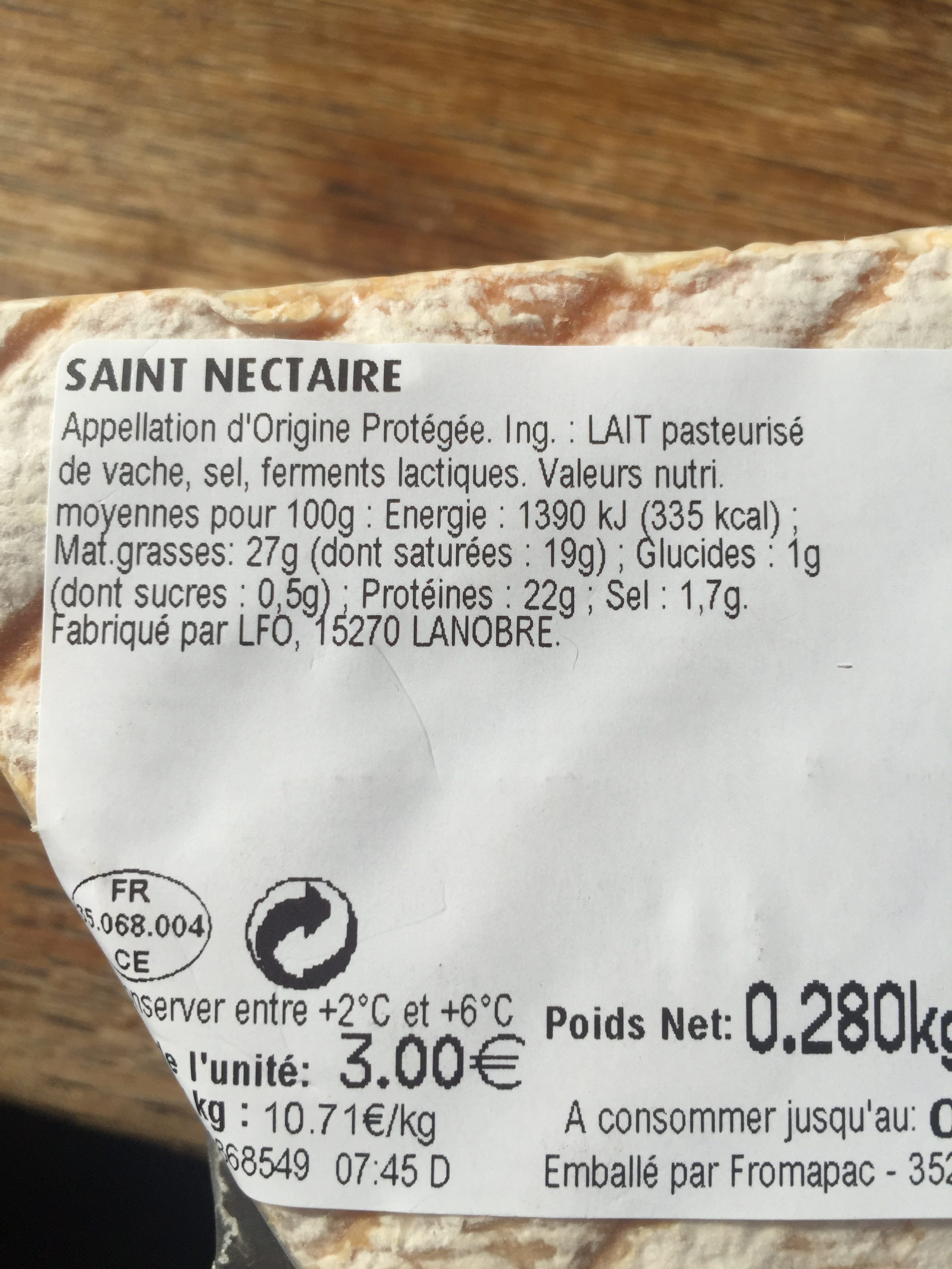 Saint nectaire - Ingrédients