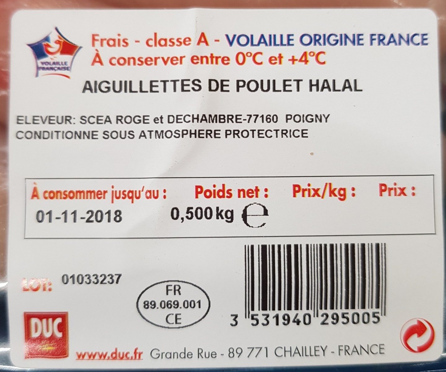 Aiguillettes de poulet Halal - Zutaten - fr