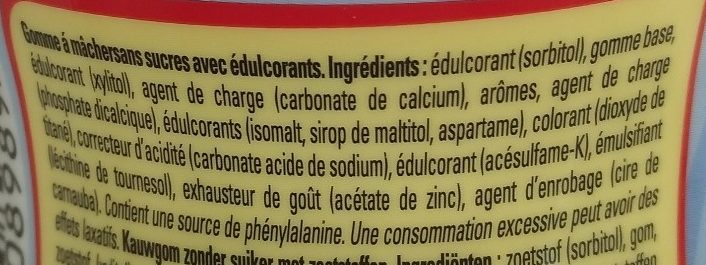 Chewing Gum sans Sucre - Ingrédients