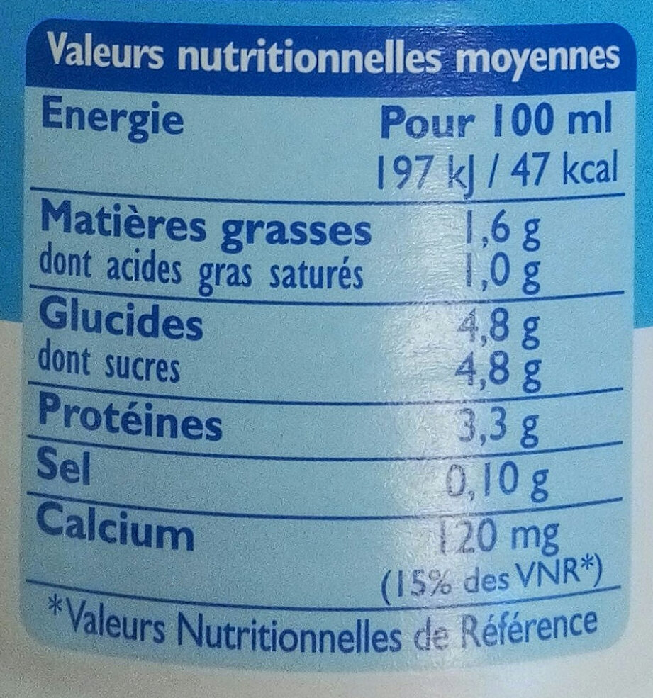 Lait frais de montagne - Nutrition facts - fr
