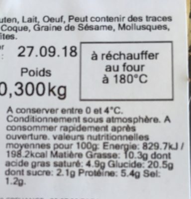 Tarte poireaux 2x150g - Nutrition facts - fr