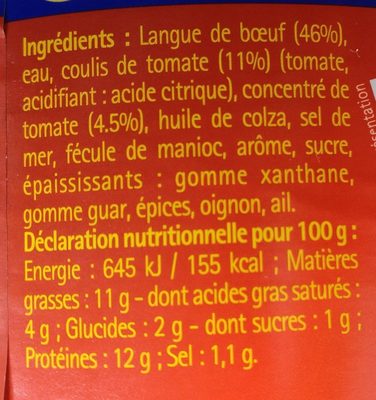 Langue de boeuf Henaff Sauce tomate - Ingrédients