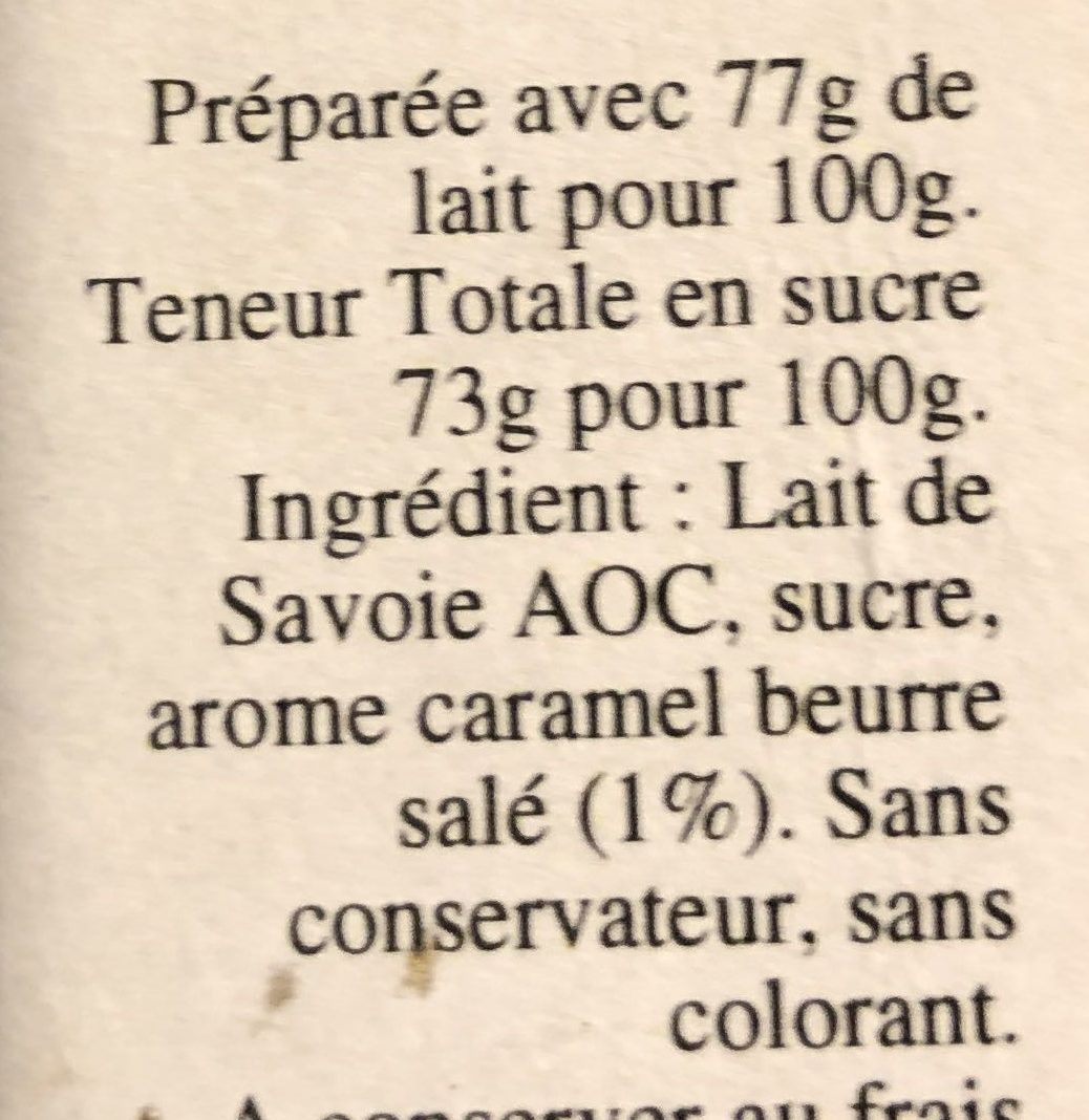 Confiture de Lait Caramel Beurre Salé - Ingrédients