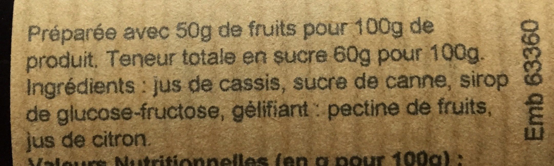 Gelée extra cassis - Ingredients - fr