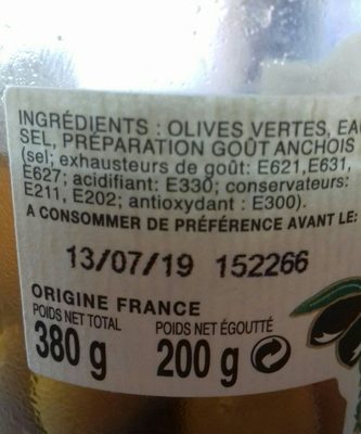 Olives vertes  gout anchois - Ingrediënten - fr