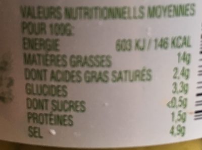 Olives vertes lucque seau - Nutrition facts - fr