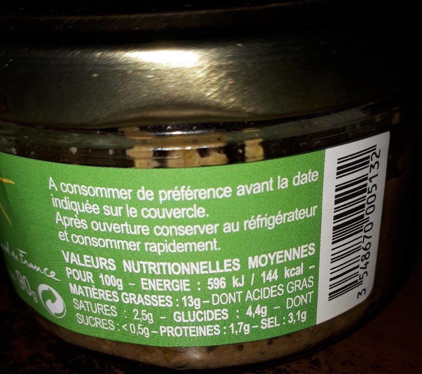 Tapenade aux olives Lucques vertes - Nutrition facts - fr