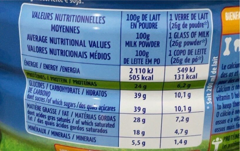 Lait entier en poudre instantané - Nutrition facts - fr