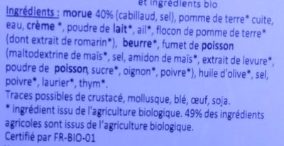 Brandade de Morue parmentière et sa purée bio - Ingredients - fr