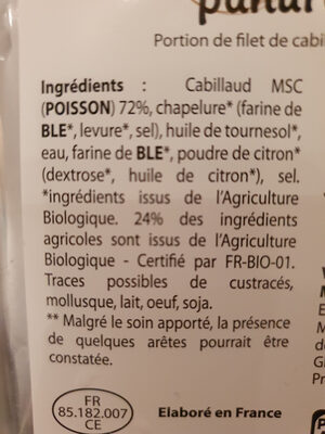 Filet de cabillaud panure bio - Ingredients - fr
