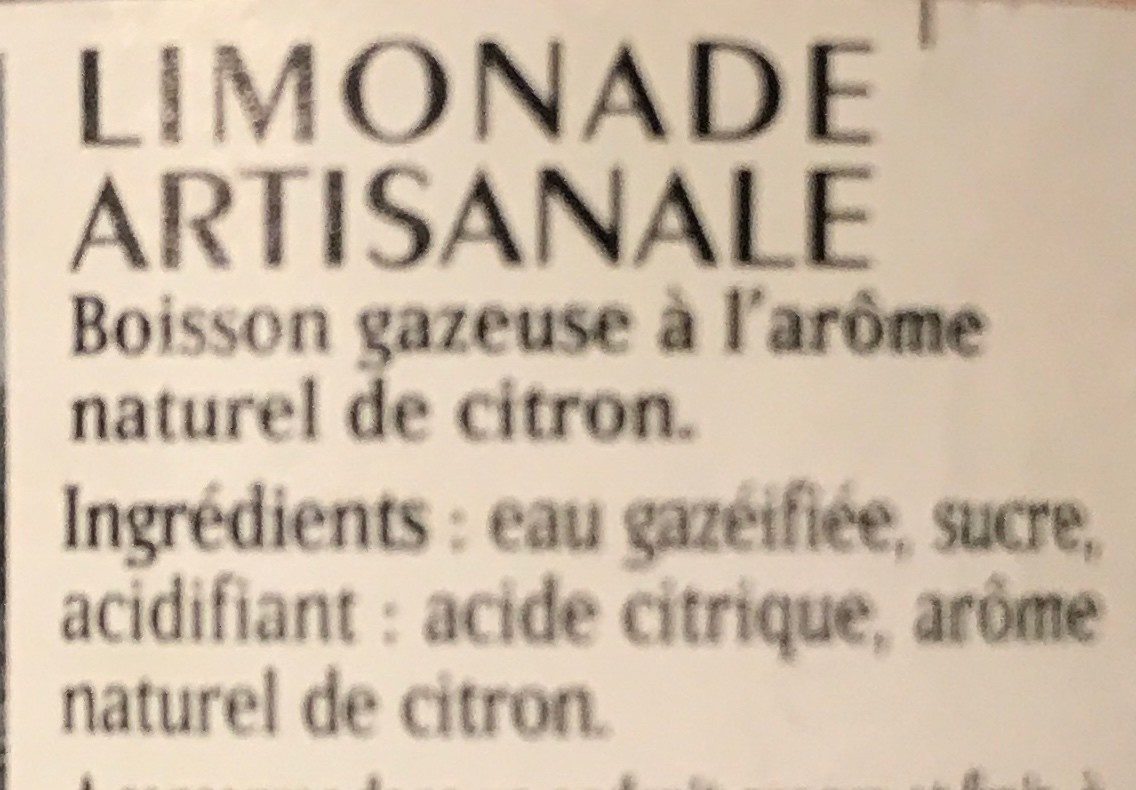 Limonade artisanale - Ingredients - fr