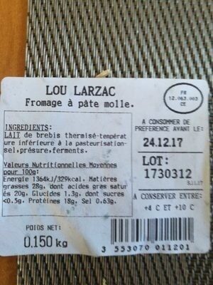 Fromage de brebis au lait thermisé Lou Larzac, 27%MG - Produit