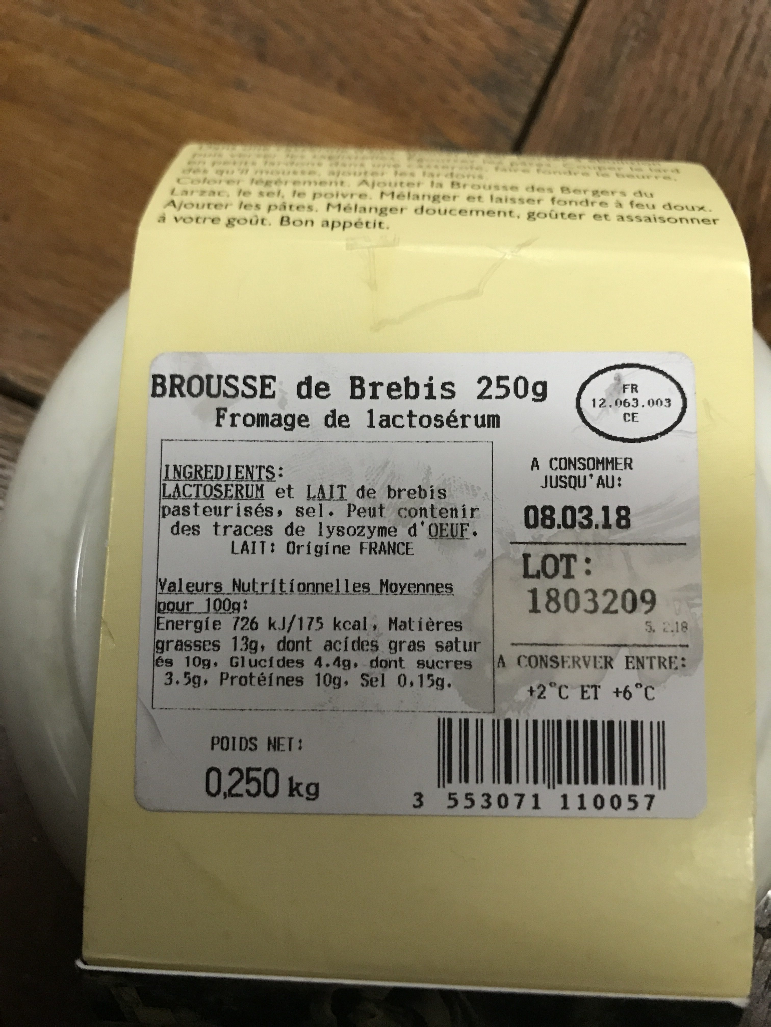 Brousse de Brebis du Larzac - Ingredients - fr