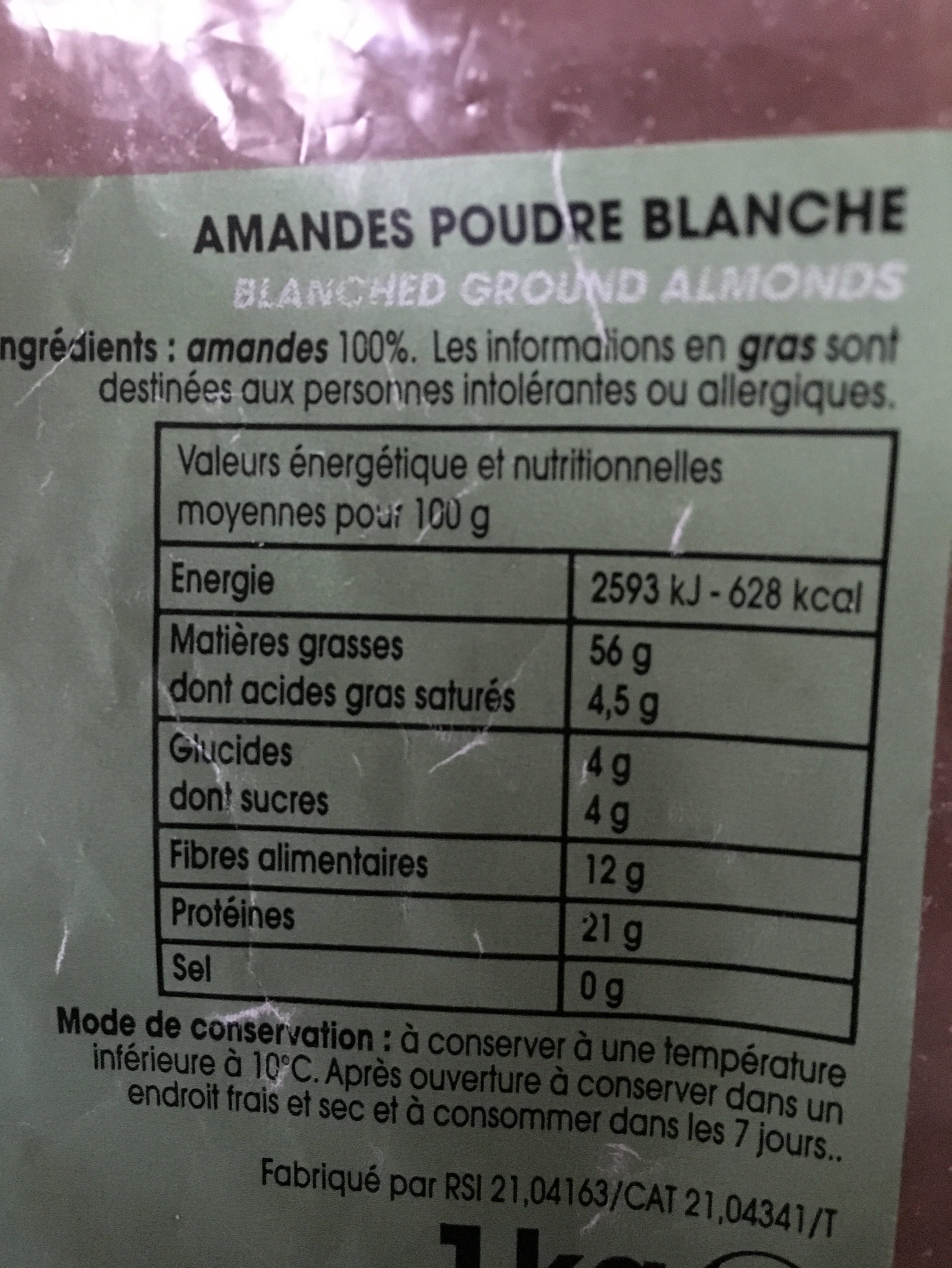 Poudre amandes blanche - Ingrédients