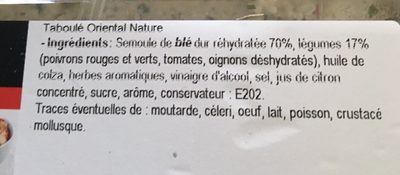 Taboulé oriental nature - Ingrédients
