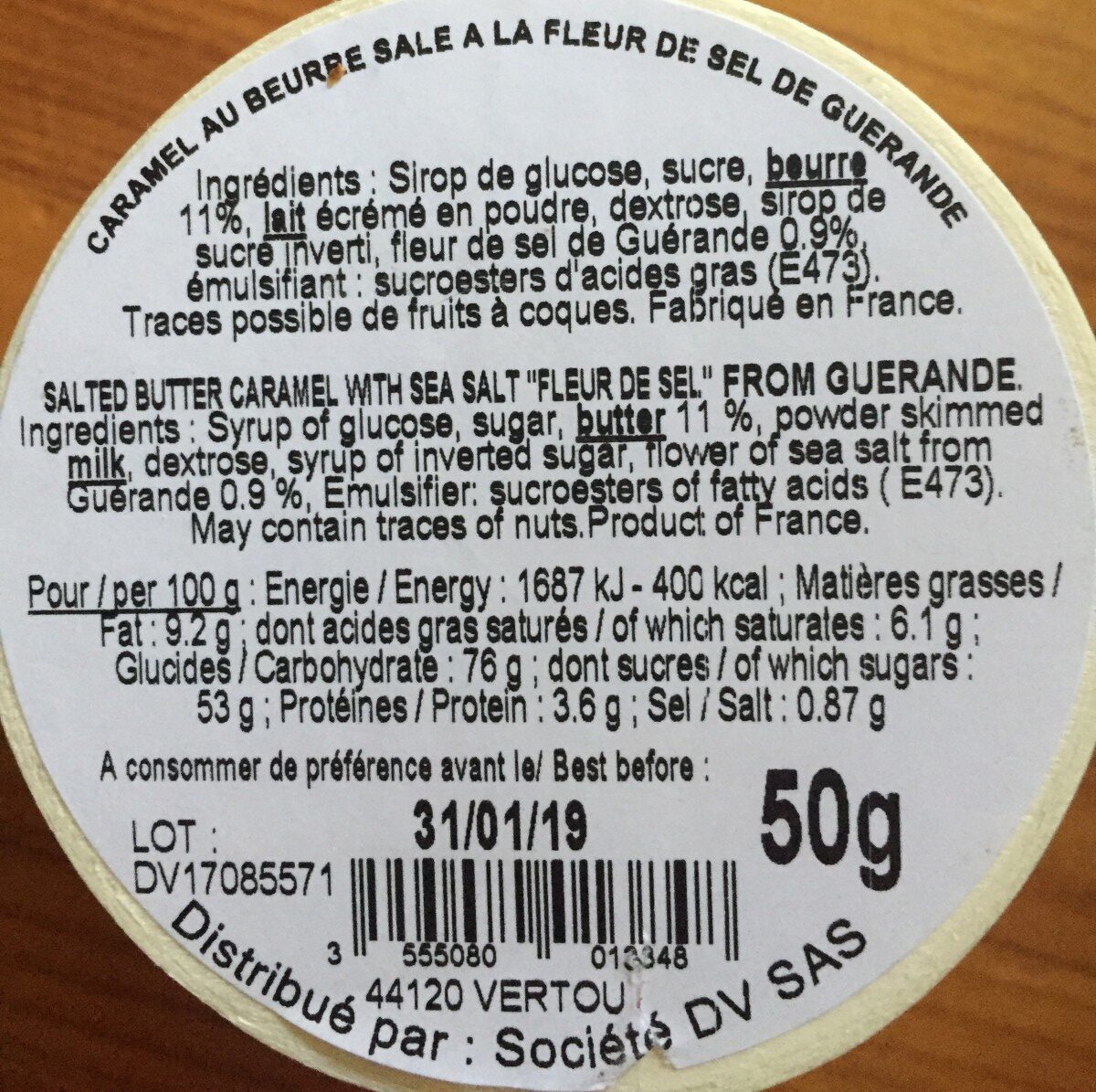 Caramels au beurre salé - Ingredients - fr