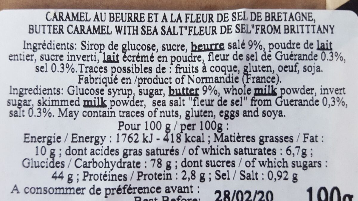 Caramels beurre salé - Ingrédients