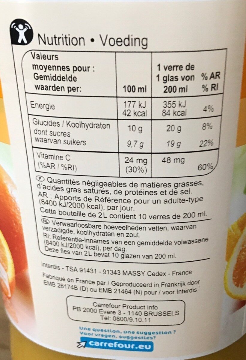 Orange sans pulpe - Informació nutricional - fr
