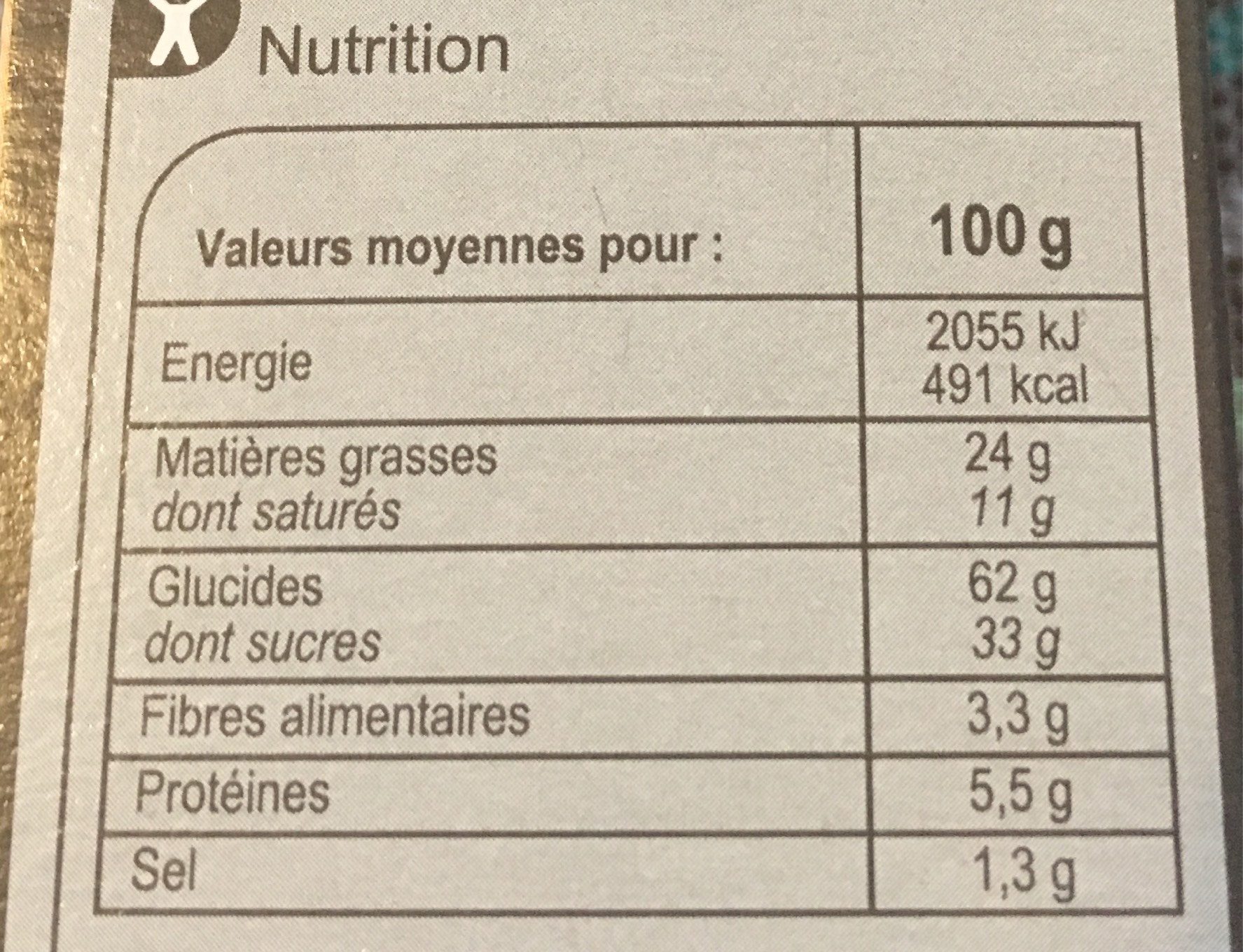Cookie avell choc - Tableau nutritionnel
