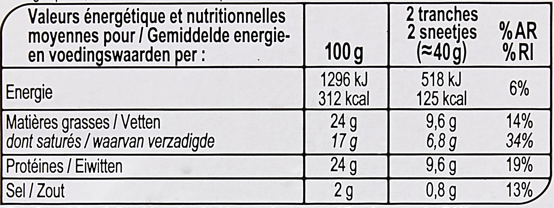 Mimolette Tranches - Informació nutricional - fr