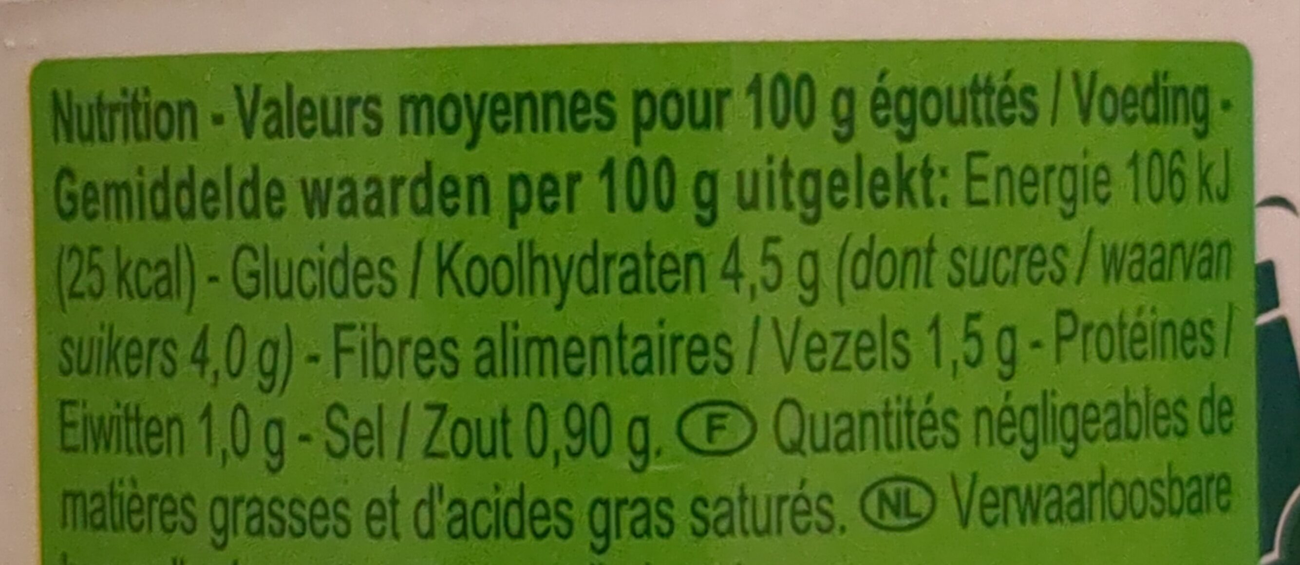 Oignons extra-fins - Tableau nutritionnel
