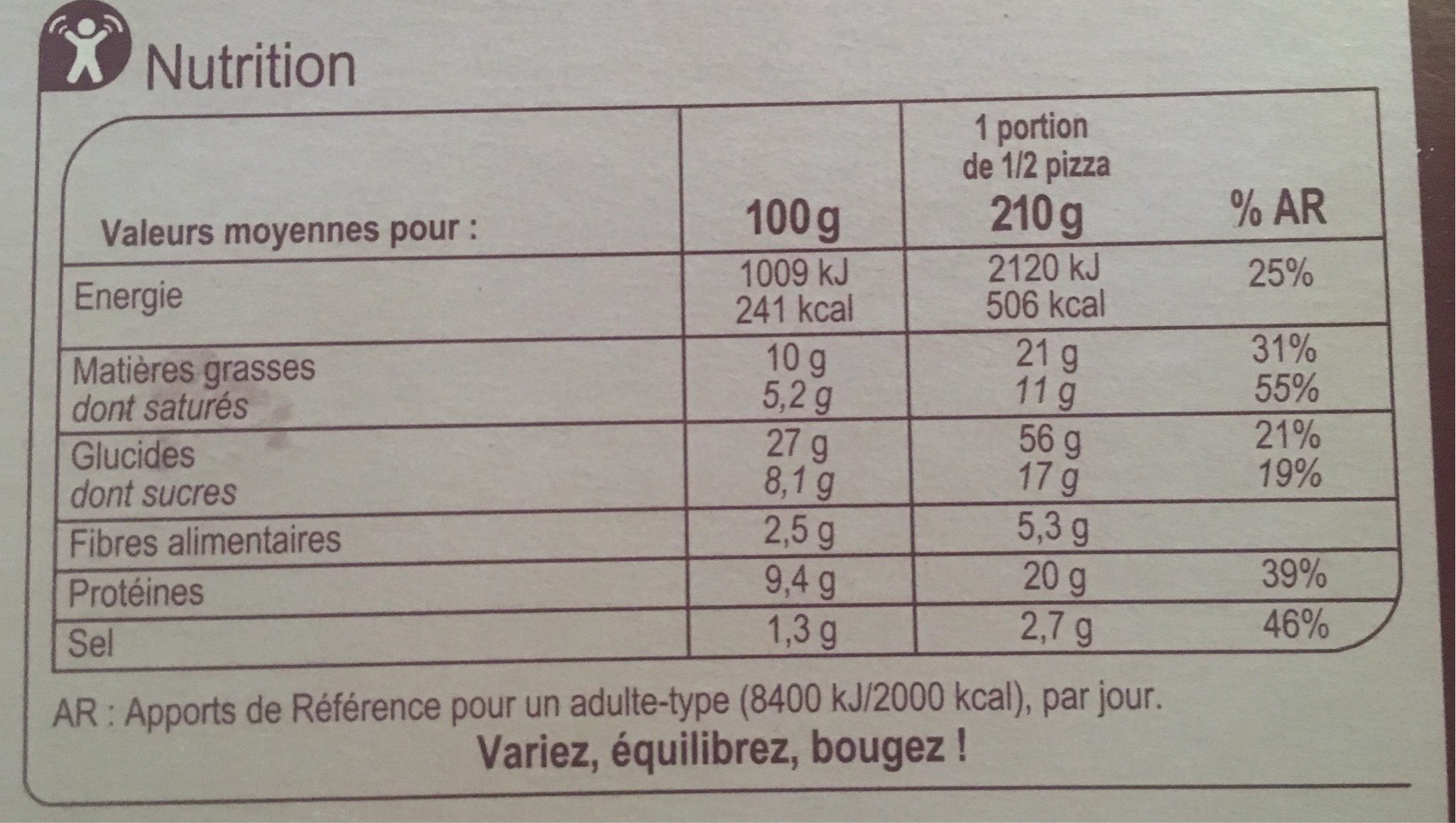 Pizza cuite au FEU DE BOIS chèvre - Nutrition facts - fr