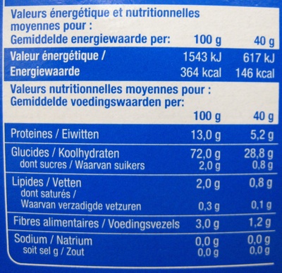 Étoiles et Lunes ("al dente" 11 mn) - Informació nutricional - fr
