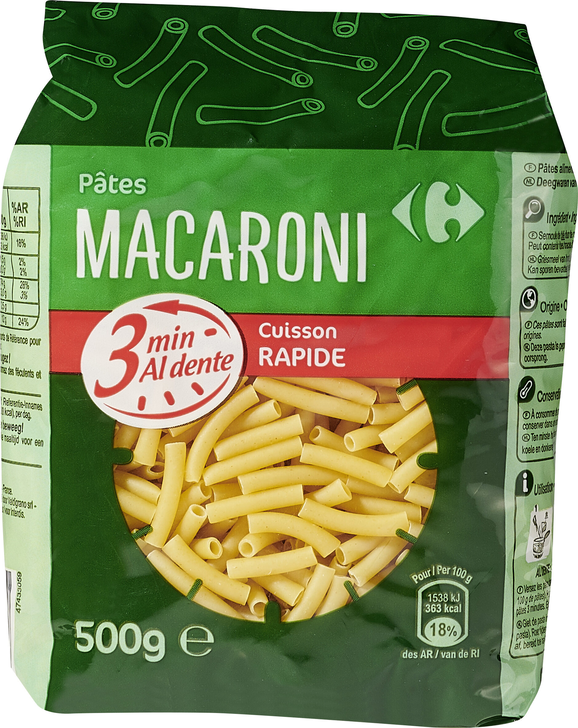 Macaroni (Cuisson rapide 3 min) - Product - fr