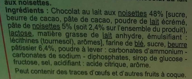 Les Tablettes GOÛT NOISETTE CHOCOLAT AU LAIT - Ingredienti - fr