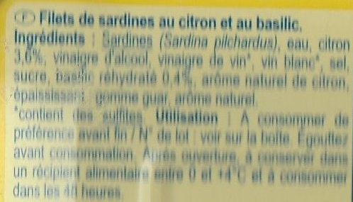 Filet de sardines sans huile, au citron et au basilic - Ingrédients
