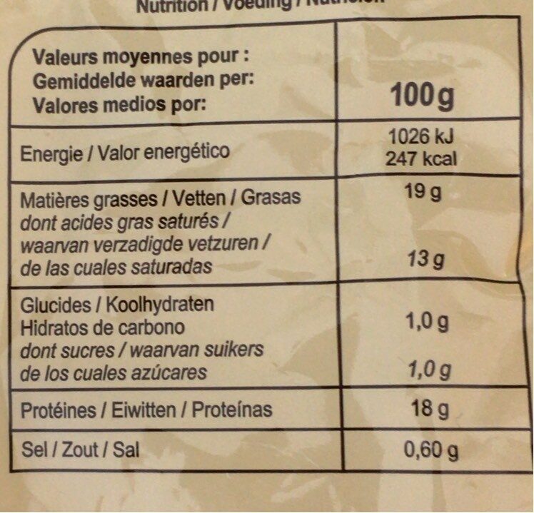 Mozzarella - Tableau nutritionnel