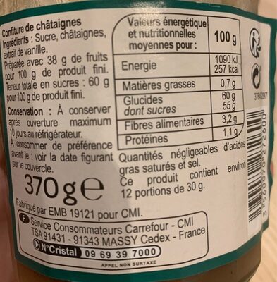 Confiture châtaigne - Nutrition facts - fr