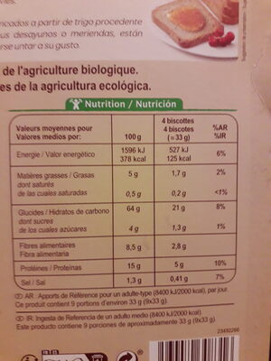 Biscottes complètes bio - Informació nutricional - fr
