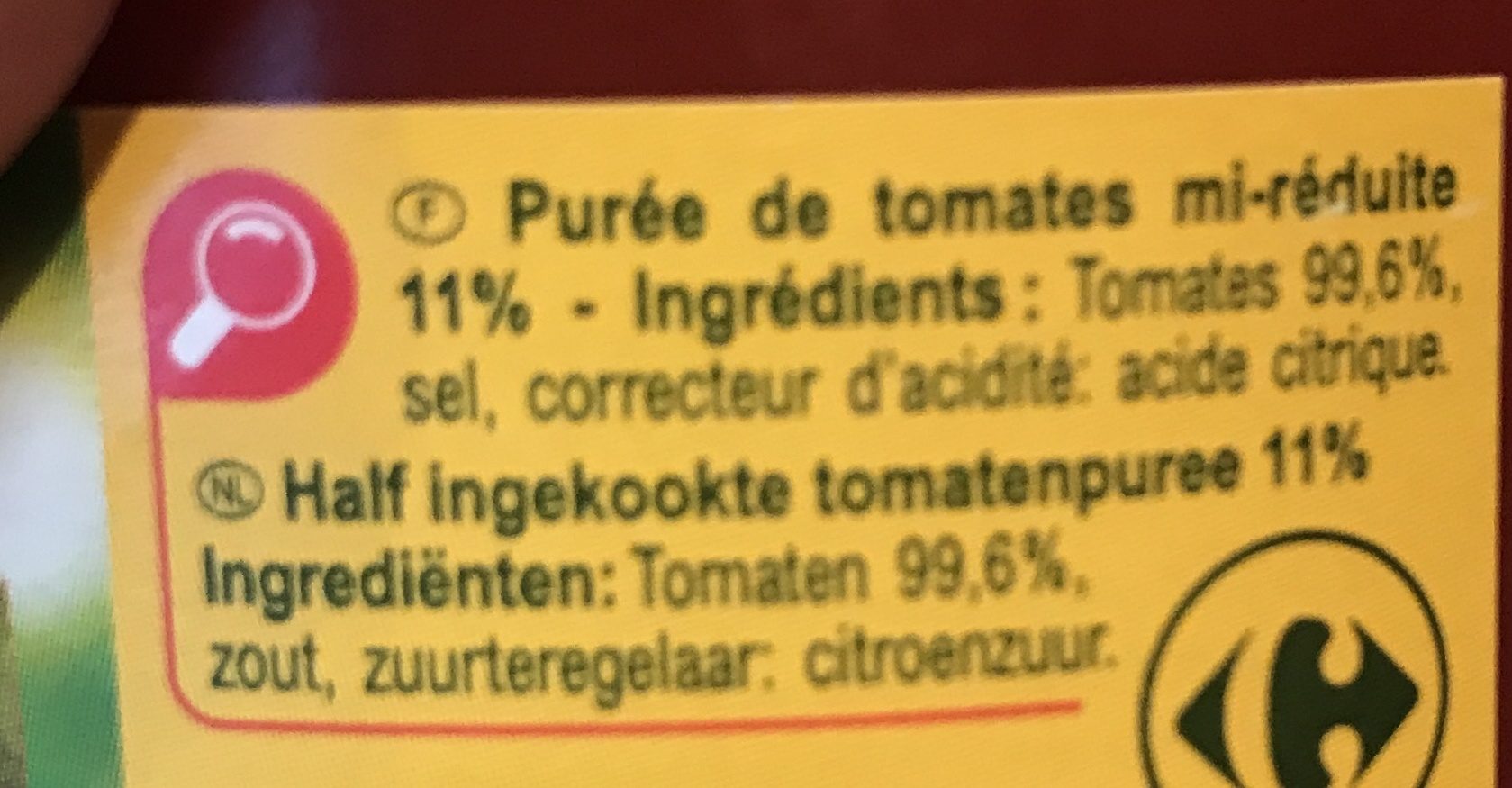 Purée de tomates nature - Ingrediënten - fr