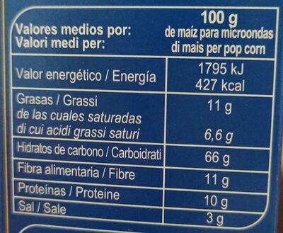 Popcorn light - Información nutricional - en