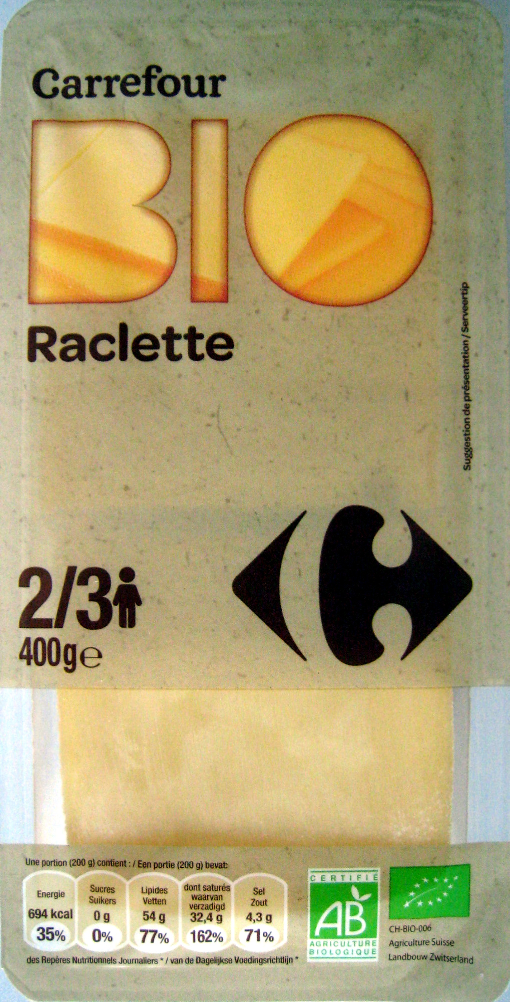 Raclette Bio  (27% MG) - Product - fr